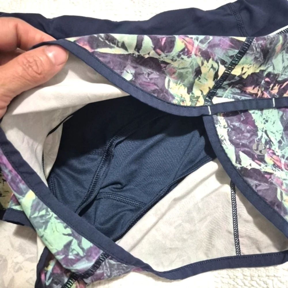 Lululemon Athletica Purple and Green Athletic Shorts with Split Leg Design#6